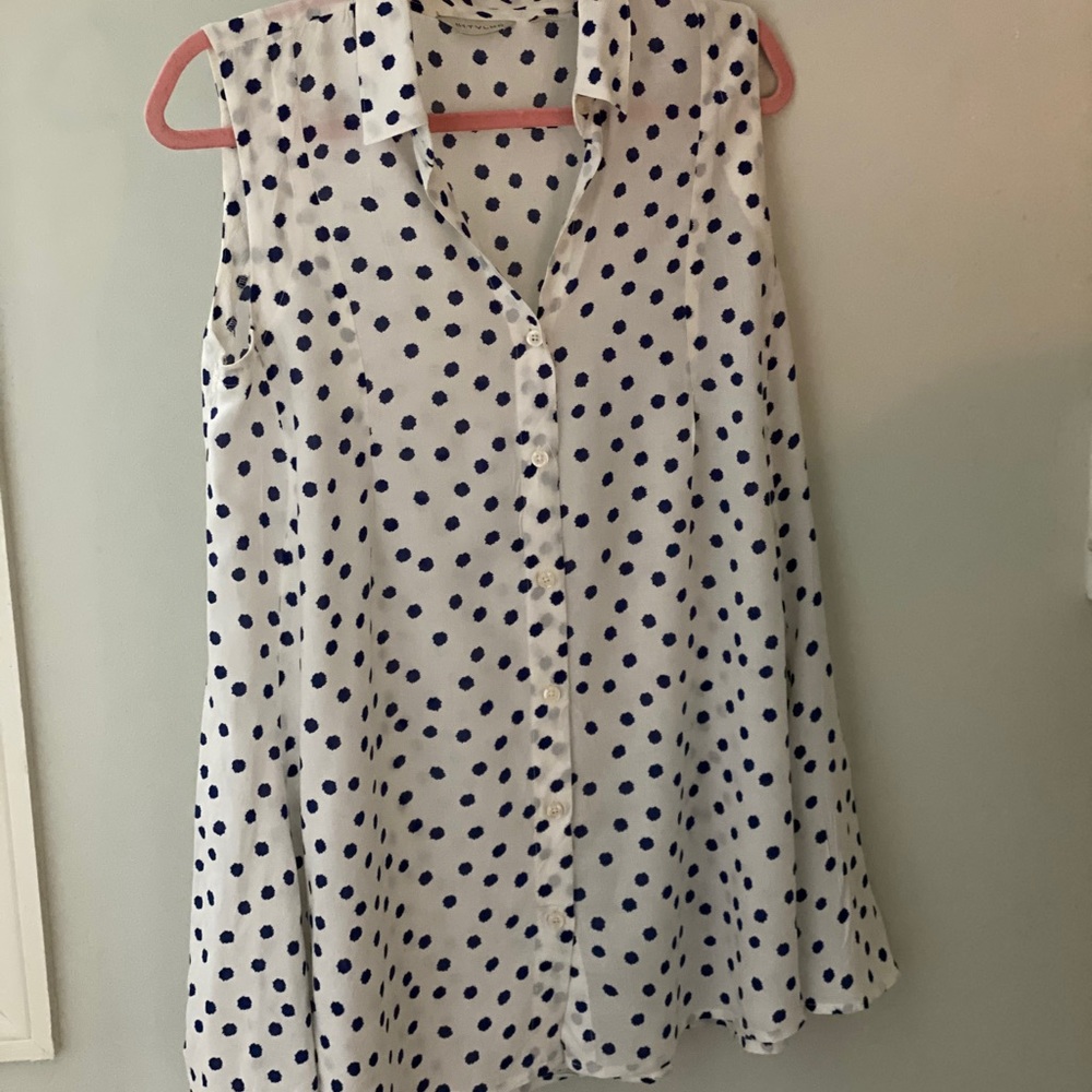 Anthropologie / TYLHO white tunic blue polka dot